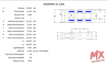 Rollenkette AFAM A520MR2-G - 100 Glieder