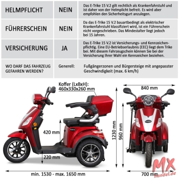 Rolektro E-Trike 15 V.2 Blei-Gel, Rot