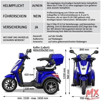 Rolektro E-Trike 25 V.2 Blei-Gel, Blau