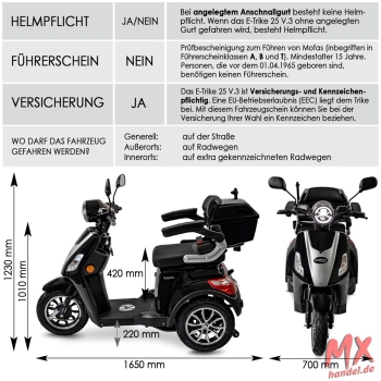 Rolektro E-Trike 25 V.3 Lithium, Schwarz