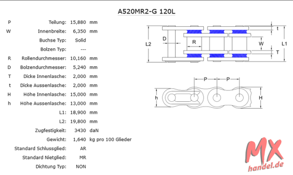 Rollenkette AFAM A520MR2-G - 100 Glieder